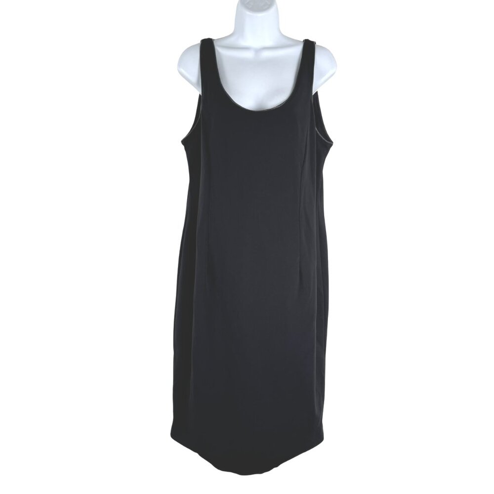 Eileen Fisher Ponte Dress Large Black Sleeveless Leather Trim NWT‎ DR-1730